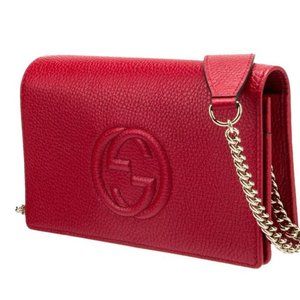 Brand New, Unused Red Gucci Disco Wallet on Chain Bag